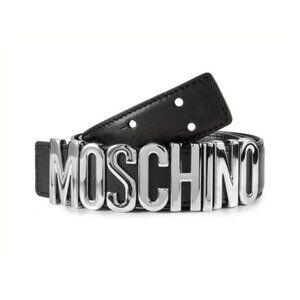 NWT Moschino Leather Belt Silver-Tone Logo Embellished Buckle